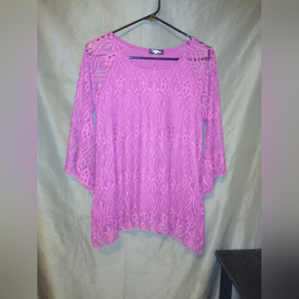 Victoria purple lace top with v-neck and long sleeve blouse